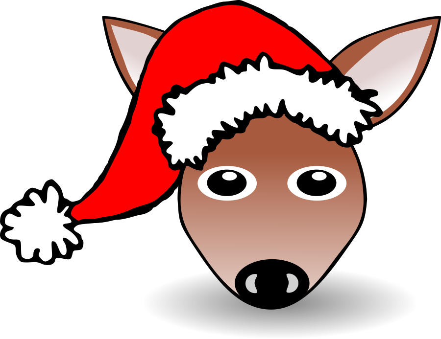 Funny Fawn Face Brown Cartoon with Santa Claus hat Clipart, vector ...